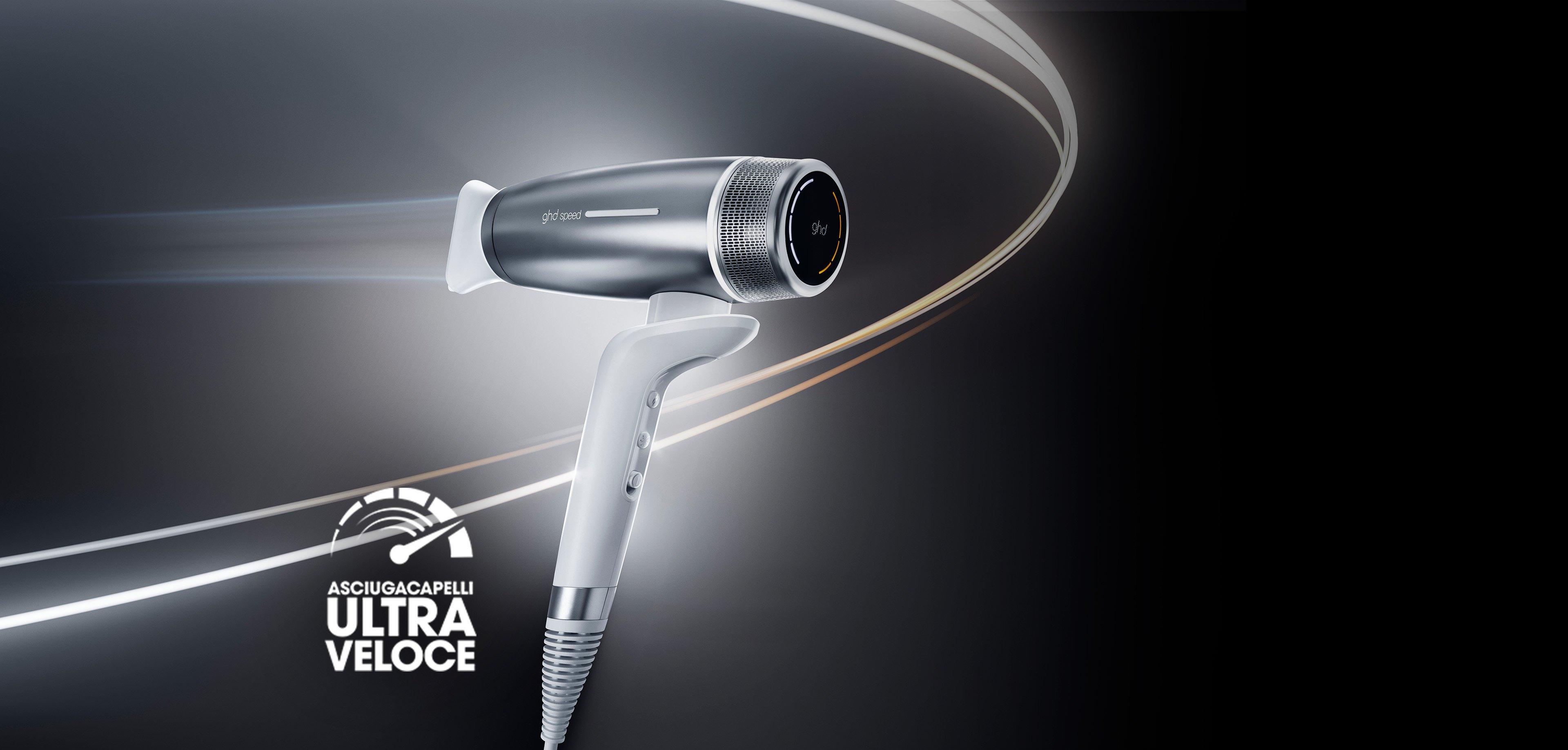 NUOVO GHD SPEED ASCIUGACAPELLI A IONI BIANCO METALLIZZATO